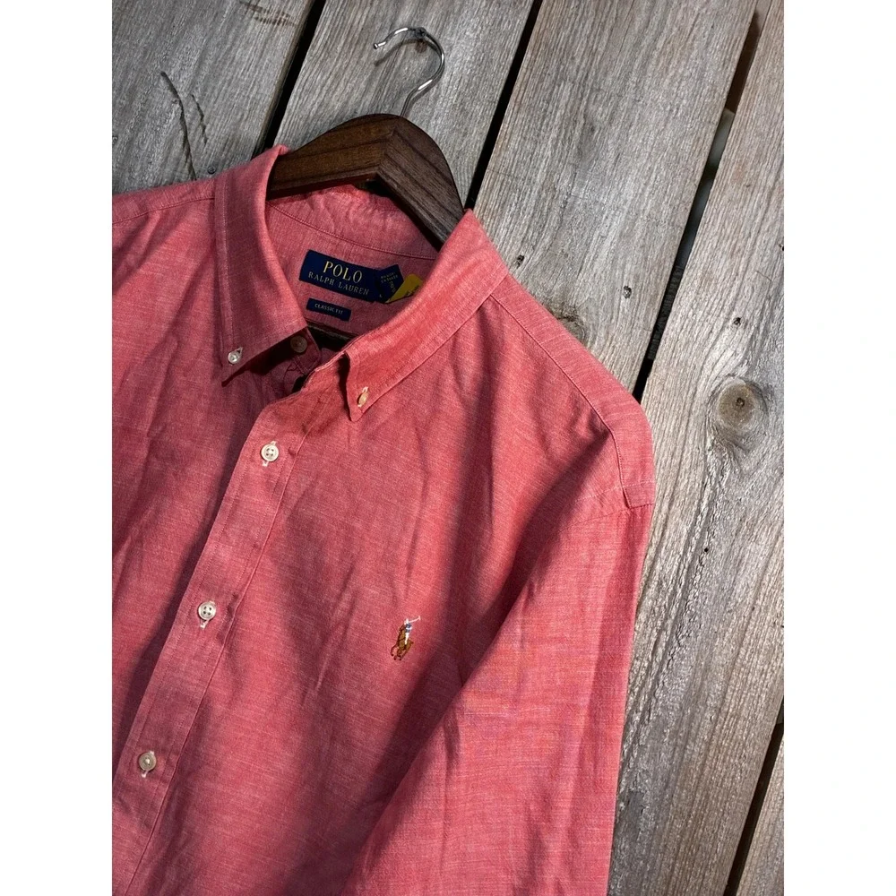 Polo Ralph Lauren Mens XXL Classic Fit Coral Pink Cotton Button Down Shirt Logo